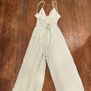 Striped White Jumpsuit with Spaghetti Straps